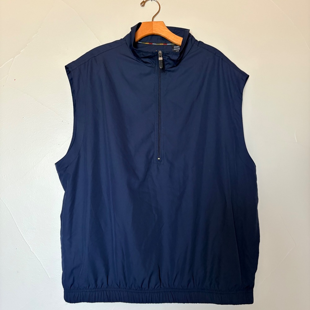 Greg Norman Golf Vest Men's SZ L Sleeveless Pullover Windbreaker Navy Blue Lined